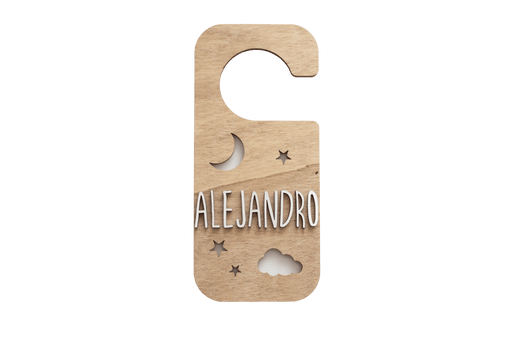 Vintiun - Wooden Door Knob Plate Moon/Clouds/Stars + Lettering Kit