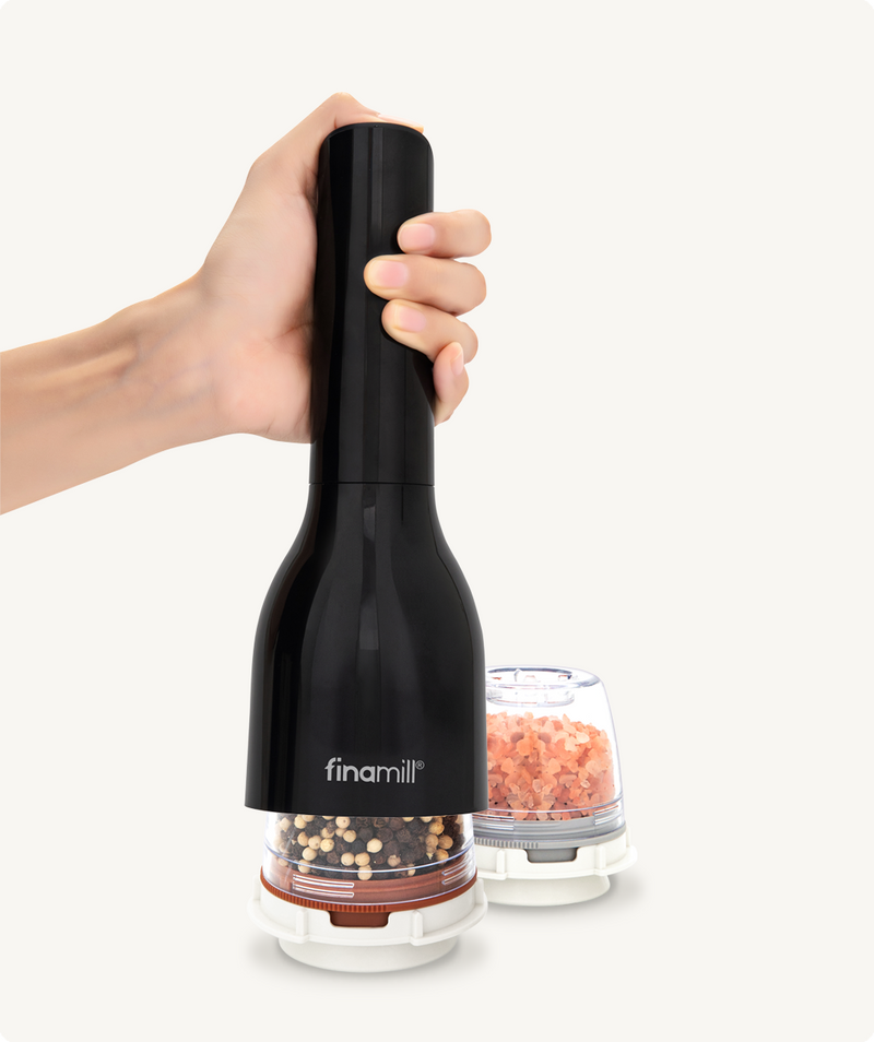 Finamill - Grinder with 2 Pods (ProPlus & Peppercorn), Battery Operated - Midnight Black
