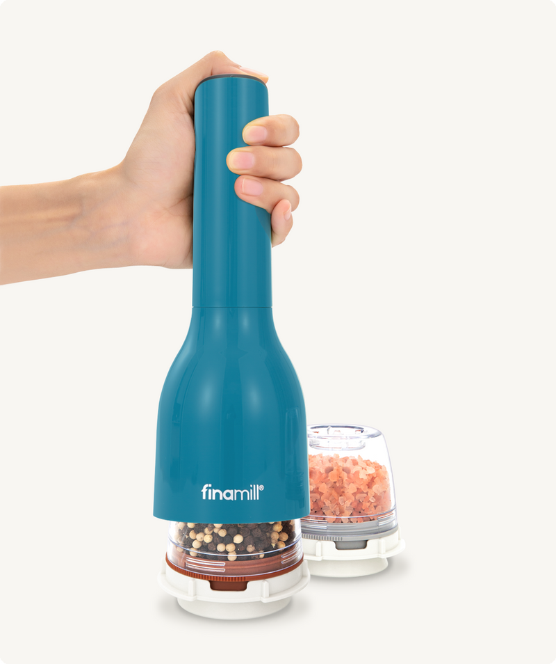 Finamill - Grinder with 2 Pods (ProPlus & Peppercorn), Battery Operated - Ocean Blue