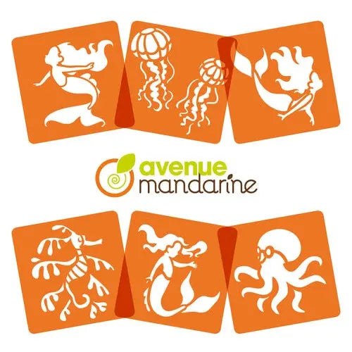 6 mermaids and sea animals stencils