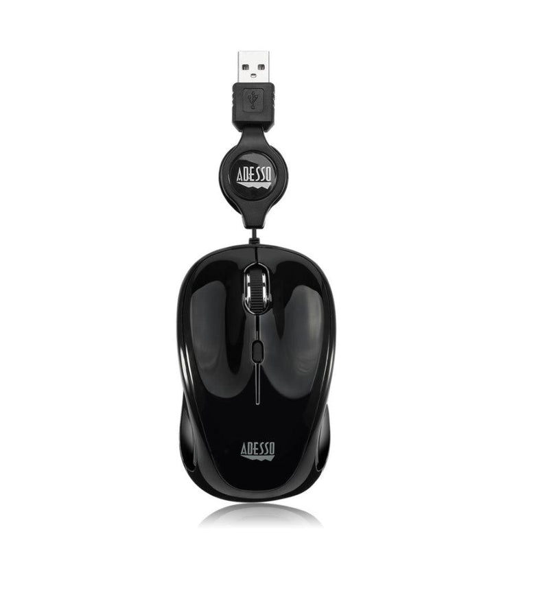 Adesso - Mouse Wired Retractable Cord 25ft S8B 3 Button up to 1200dpi PC/Mac - Black - Limolin 