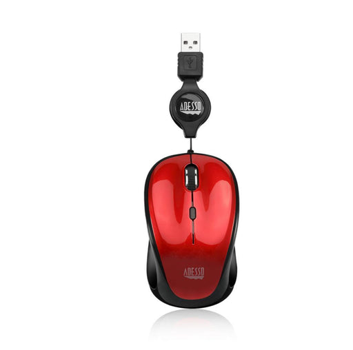 Adesso - Mouse Wired Retractable Cord 25ft S8R 3 Button up to 1200dpi PC/Mac - Red - Limolin 
