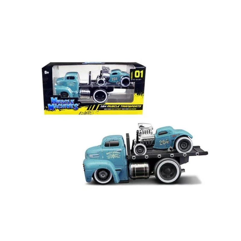Muscle Machines - Model 01 1950 Ford COE Flatbed Truck 1933 Ford 3W Coupe - Toy Light Blue - Limolin 